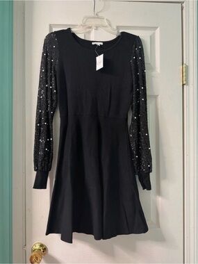 Maurices Black Dress with Sequin Puff Sleeves size small